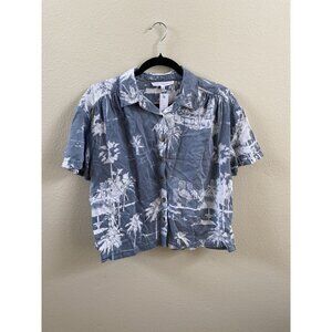 Jane + Delancey Womens Tropical Print Button-Up Short Sleeve S Gray Lyocell NEW